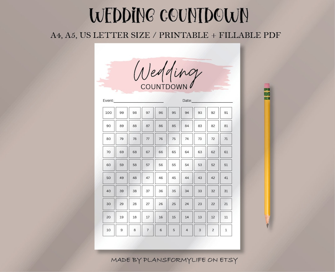 Wedding Countdown Template, Countdown Calendar, Countdown 100 Days with regard to Printable Wedding Countdown Calendar 2025