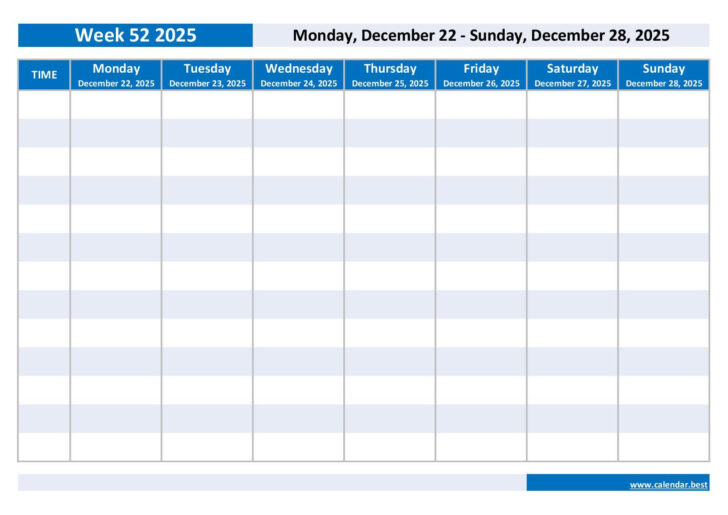 52 Week Calendar Printable