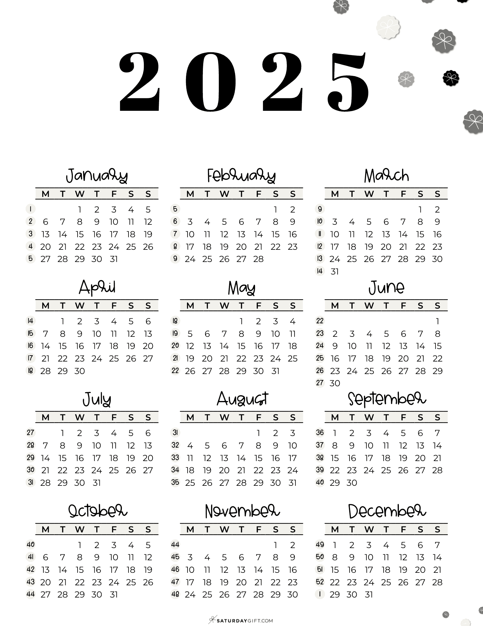 Week Numbers For 2025 - What Week Is It? | Saturdaygift within 2025 Calendar By Week Number Printable