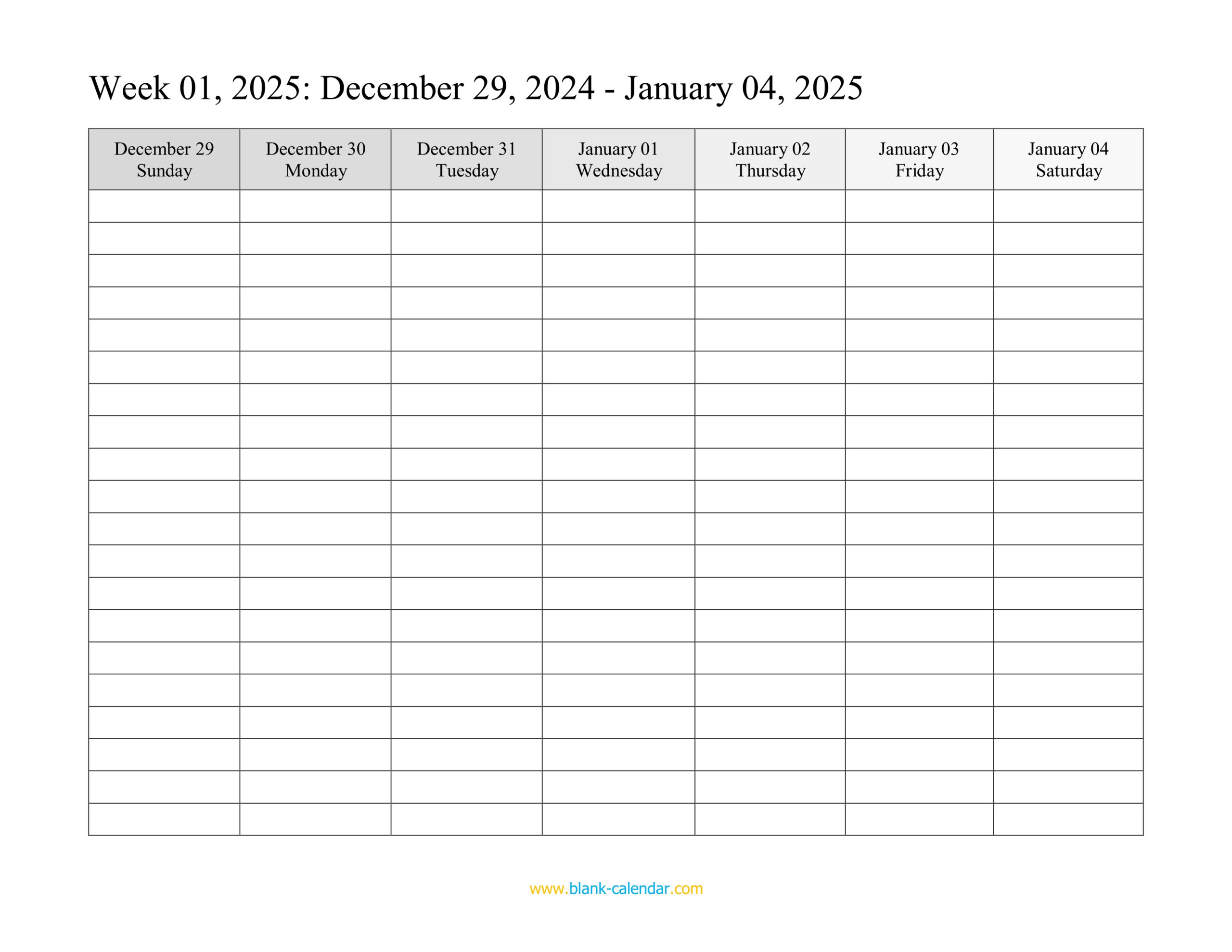 Weekly Calendar 2025 (Word, Excel, Pdf) inside Weekly Calendar 2025 Printable Free Download