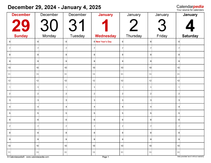 Date and Time Printable Calendar 2025