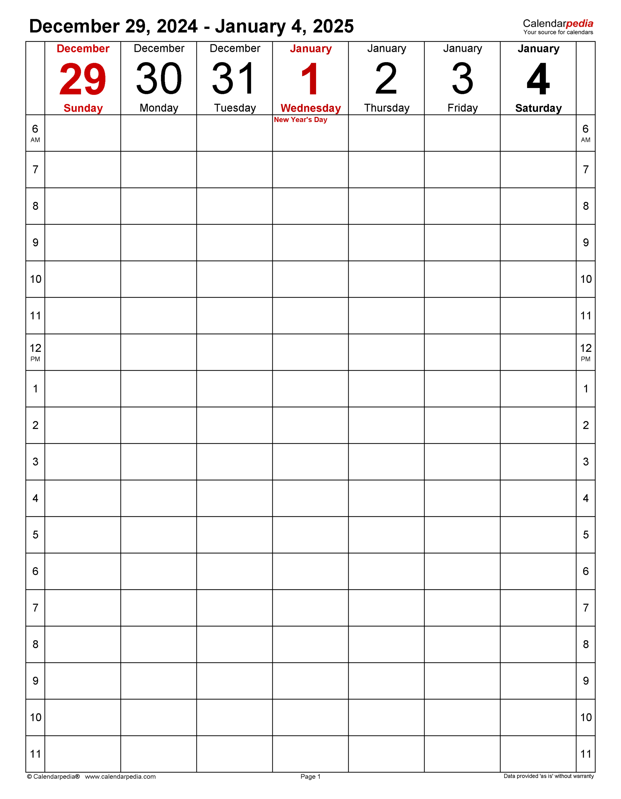 Weekly Calendars 2025 For Pdf - 12 Free Printable Templates intended for Printable Hour By Hour Calendar 2025