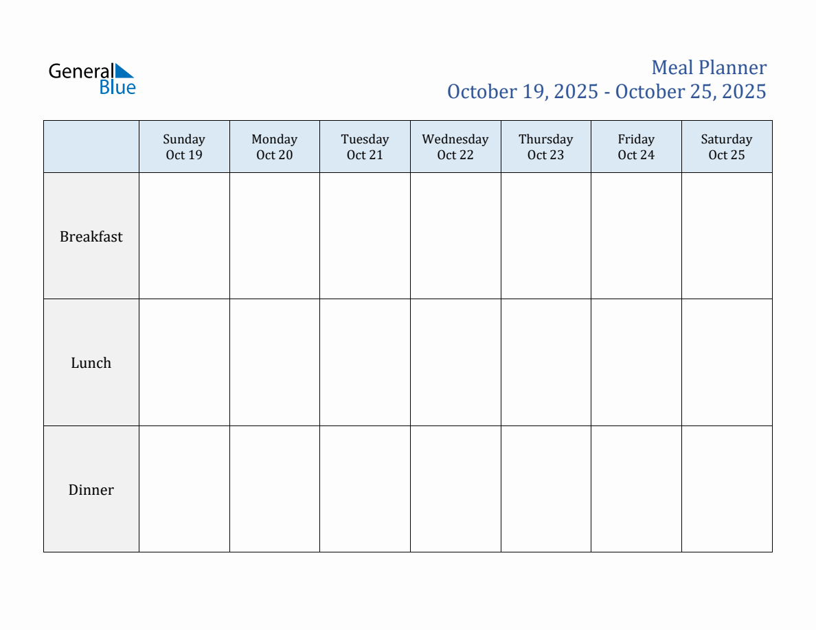 Weekly Meal Planner For Week 43 Of 2025 intended for Weekly Food Calendar 2025 Printable