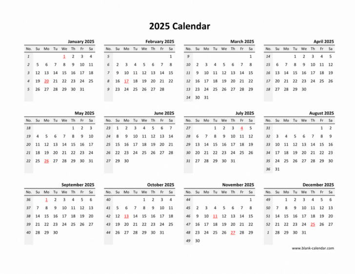 Blank Calendar 2025 Template Printable